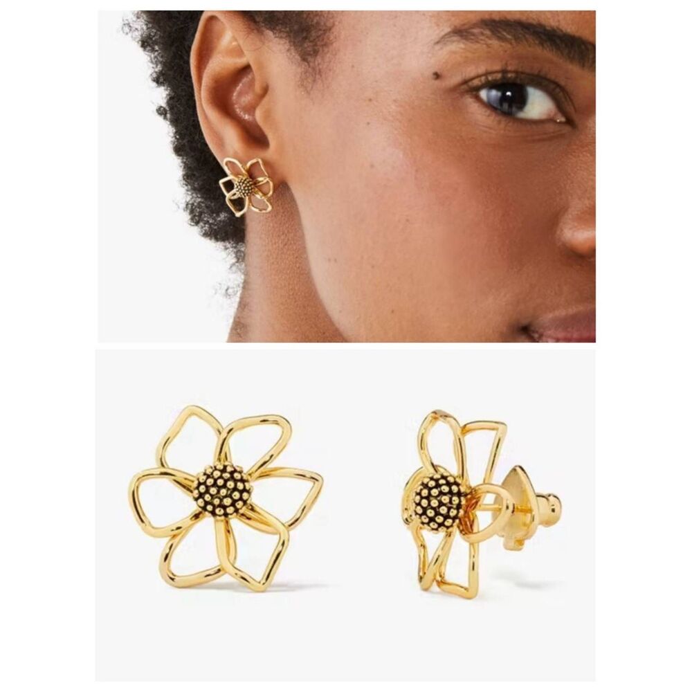 KATE SPADE NY Wild Garden Gold Flower Stud Earrings